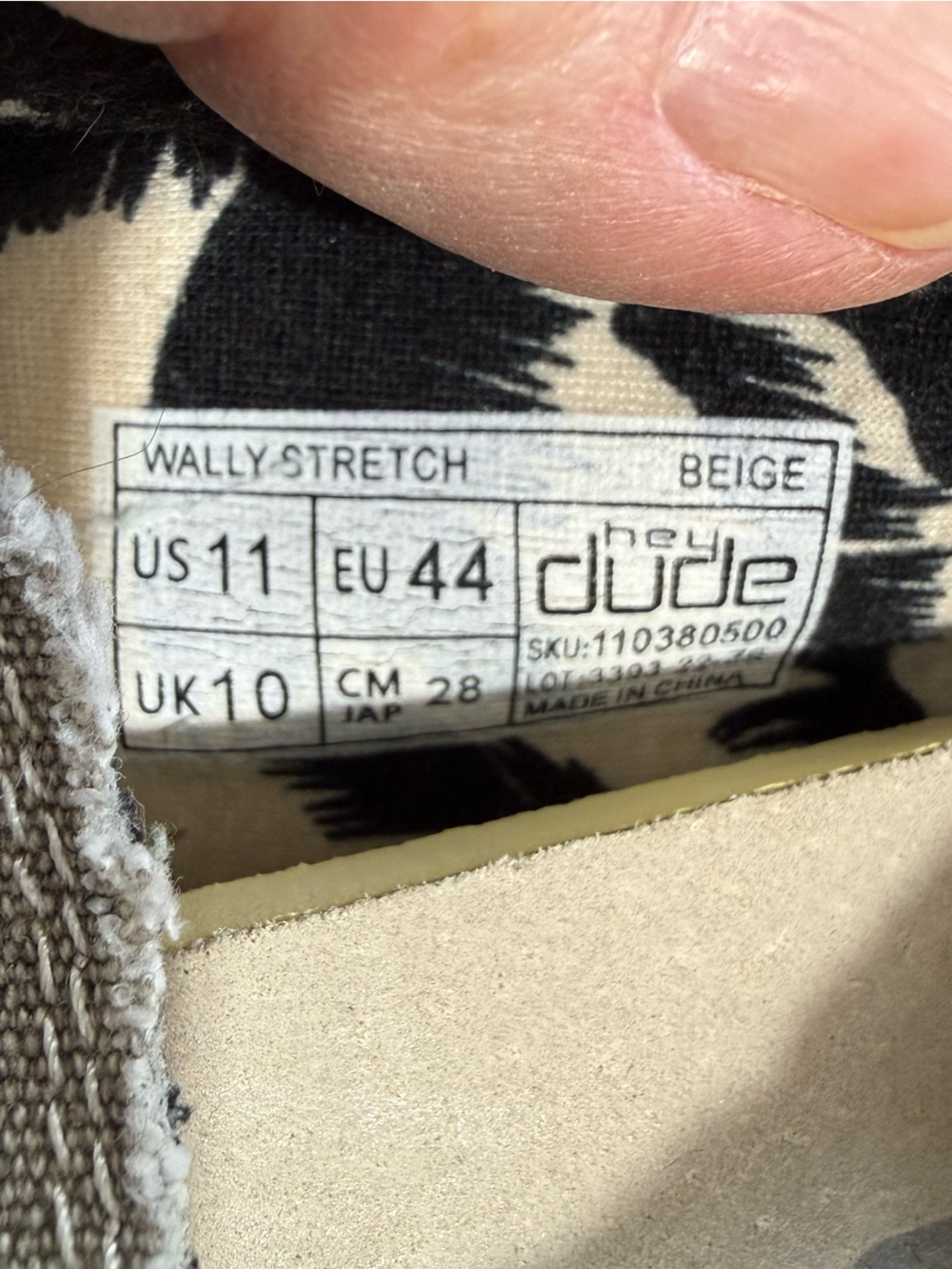 Hey Dude Wally Stretch size 11, outer gray. Inside Black Palm Trees on Beige - Picture 6 of 11